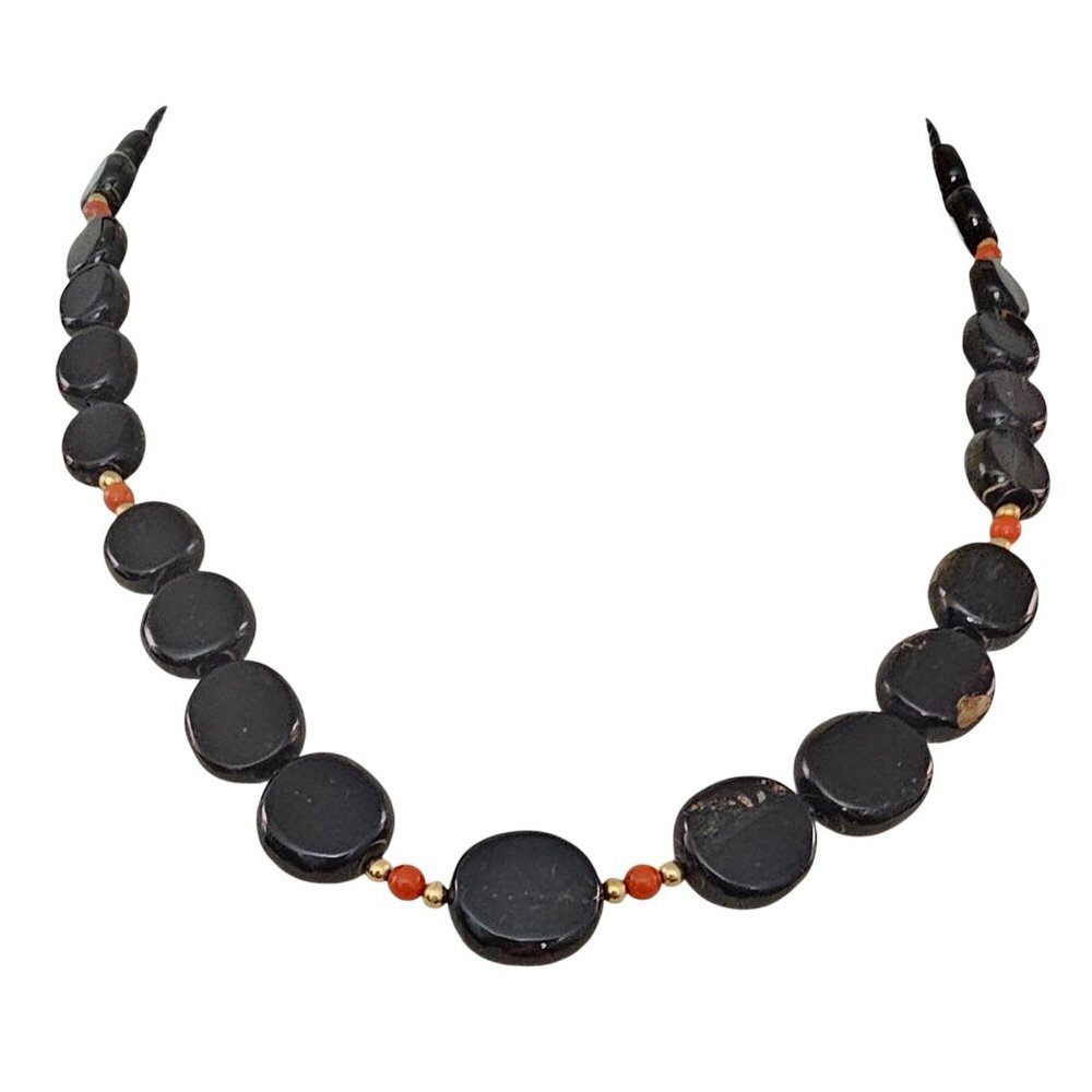 Black Coral Gold Filled Bead Necklace Graduated Strand Screw Barrel Clasp J460 - Picture 6 of 12